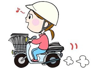 担当分を積んで配達へ向かいます！
原付が基本ですが、ご自身の自転車での配達も可能です♪